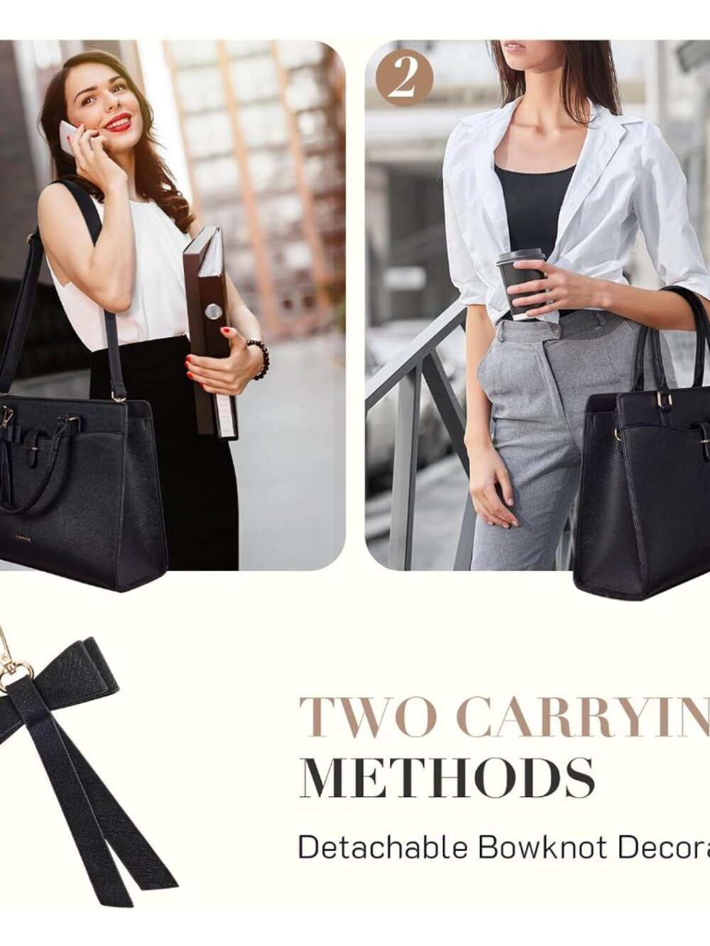Laptop Tote Bag for Women 15.6 Inch Leather Work Bags Teacher Computer Purse Bri - Picture 5 of 7